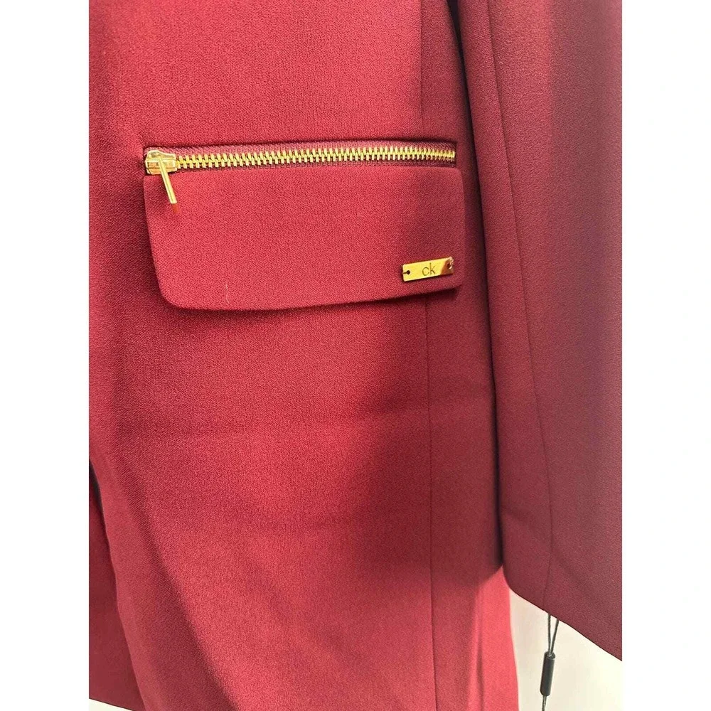 Calvin Klein Petite Jacket  Burgundy Collarless Open Front Jacket 8P NWT‎